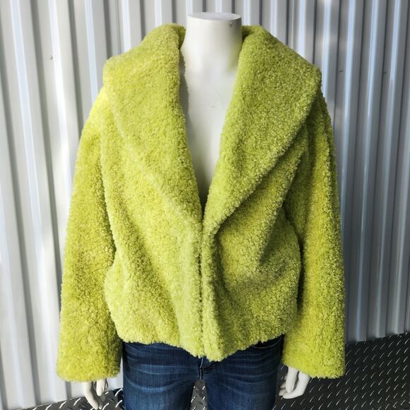 Alice and Olivia Faux Fur Jacket Women's XS Lime Punch Green Shawl Collar